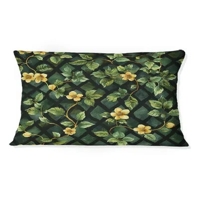Design Art Black Green Vines Ii - Modern Lumbar Pillow In Black;green
