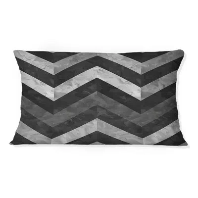 Design Art Black Grey Chevron Print Ii - Modern Lumbar Pillow In Black;gray