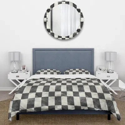 Design Art Black Grey Gingham I - Midcentury Duvet Cover Set In Black;gray