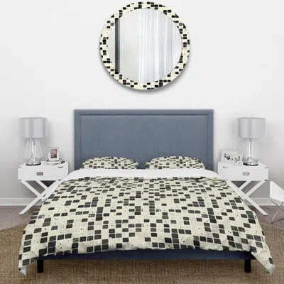 Design Art Black Grey Midcentury Mosaic Tiles I - Midcentury Duvet Cover Set In Black;gray