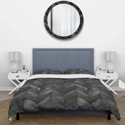 Design Art Black Herringbone Print Iii - Traditional Duvet Cover Set
