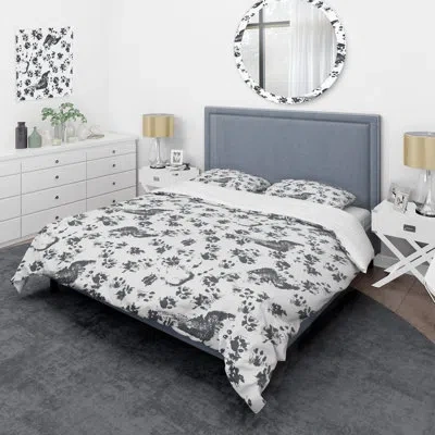 Design Art Black Ink S With Cat Paws - Animals Duvet Cover Set - Microfiber Polyester In White