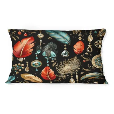 Design Art Black Jewerly Boho Chic - Floral Polyester Pillow In Black;red