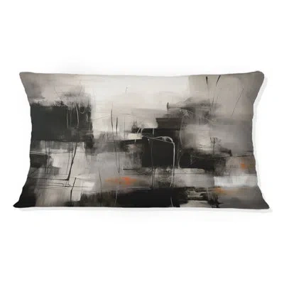 Design Art Black Mid Century Fusion I - Abstract Midcentury Printed Throw Pillow In Black;gray