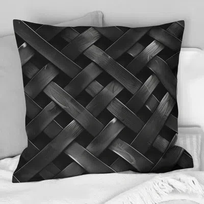 Design Art Black  Midcentury Basketweave Pattern Ii - Midcentury Throw Pillow