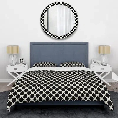 Design Art Black Modern Houndstooth Iv - Modern Duvet Cover Set In Black;beige