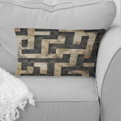 Design Art Black Modern Maze Iv - Modern Lumbar Pillow In Black;beige