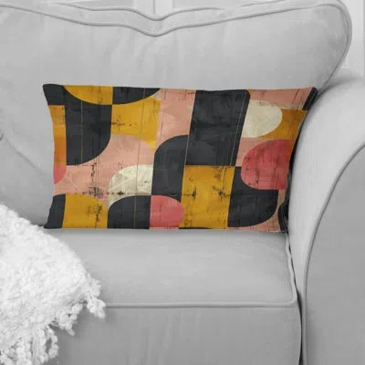 Design Art Black Pink Midcentury Geometric Shapes I - Midcentury Colors Soft Line Lumbar Pillow In Black;pink