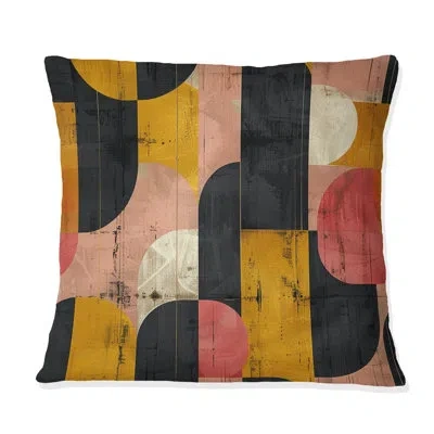 Design Art Black Pink Midcentury Geometric Shapes I - Midcentury Colors Soft Line Throw Pillow In Black;pink
