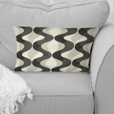 Design Art Black Retro Wave - Midcentury Lumbar Pillow In Black;beige