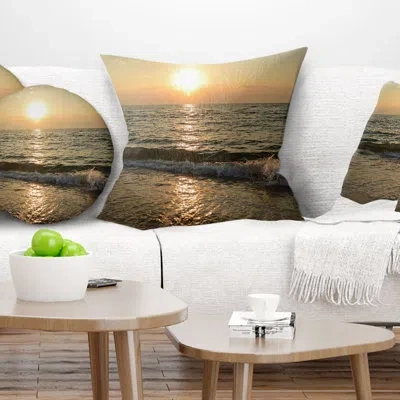 Design Art Black Seascape In Morning Sunlight - Sea & Shore Printed Throw Pillow