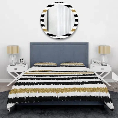Design Art Black Striped Pattern - Abstract Duvet Cover Set - Microfiber Polyester