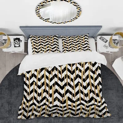 Design Art Black Striped Pattern - Abstract Duvet Cover Set - Microfiber Polyester