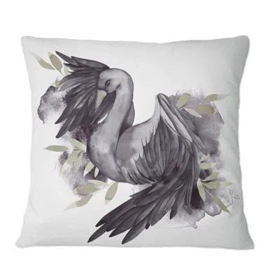 Design Art Black Swan With Open Wings I - Traditional Printed Throw Pillow
