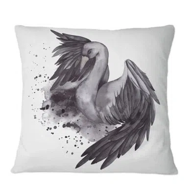 Design Art Black Swan With Open Wings Ii - Traditional Printed Throw Pillow