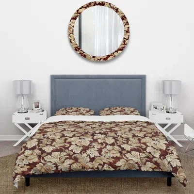 Design Art Black Vintage Vineyard Gardens Ii - Damask Duvet Cover Set In Black;brown