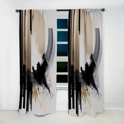 Design Art Black, White And Gold Expression Iv - Abstract Velvet Curtain - 1 Panel In Black;gold
