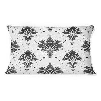 Design Art Black White Damask Glamour I - Transitional Lumbar Pillow In Black;white