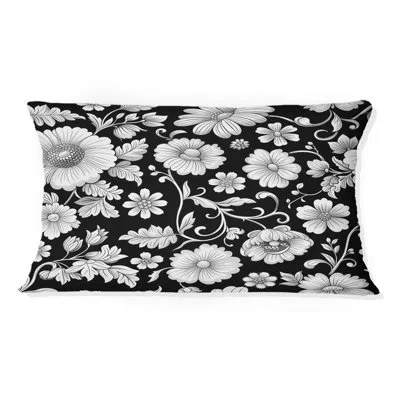 Design Art Black White Floral Garden Blooms I - Transitional Lumbar Pillow In Black;white