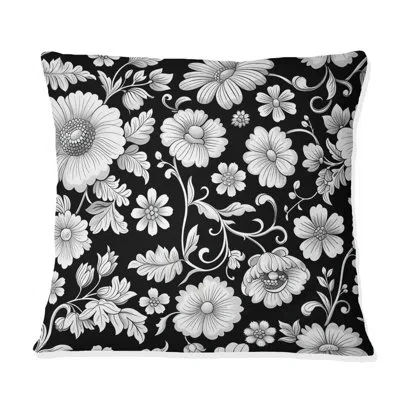 Design Art Black White Floral Garden Blooms I - Transitional Throw Pillow In Black;white