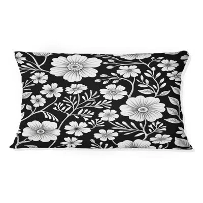 Design Art Black White Floral Garden Blooms Ii - Transitional Lumbar Pillow In Black;white