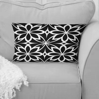 Design Art Black White Floral Garden Blooms Iii - Transitional Lumbar Pillow In Black;white