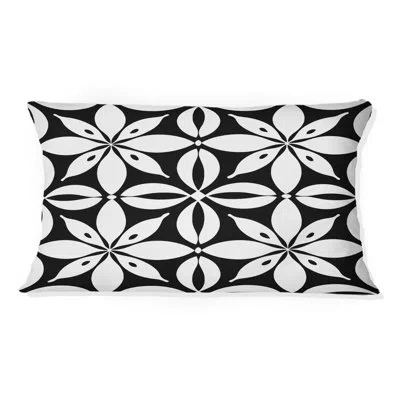 Design Art Black White Floral Garden Blooms Iv - Transitional Lumbar Pillow In Black;white