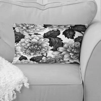 Design Art Black White Floral Garden I - Transitional Lumbar Pillow In Black;white