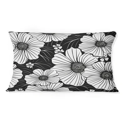 Design Art Black White Floral Garden Ii - Transitional Lumbar Pillow In Black;white