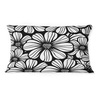 Design Art Black White Floral Garden Iii - Transitional Lumbar Pillow In Black;white