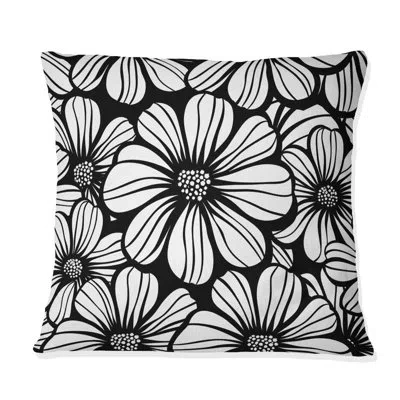 Design Art Black White Floral Garden Iii - Transitional Throw Pillow In Black;white