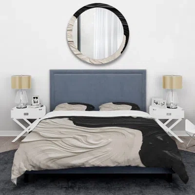 Design Art Black White Marbled Dreamscape Ii - Abstract Geometric Duvet Cover Set - Microfiber Polyester In Black;white