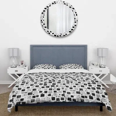 Design Art Black White Midcentury Mosaic Tiles I - Midcentury Duvet Cover Set In Black;white