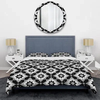 Design Art Black White Modern Stars Iii - Modern Duvet Cover Set In Black;white