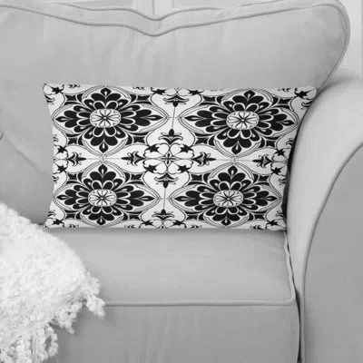 Design Art Black White Mosaic  Print V - Traditional Lumbar Pillow In Black;white