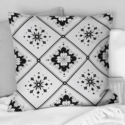 Design Art Black White Mosaic  Print Viii - Traditional Throw Pillow In Black;white