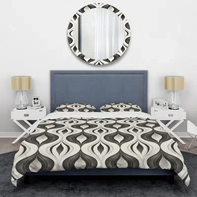 Design Art Black White Ogee - Modern Duvet Cover Set In Black;white