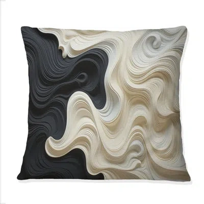 Design Art Black White Opt Art Contrasting Waves - Op Art Printed Throw Pillow In Black;white