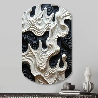 Design Art Black White Opt Art Rhythmic Pulses I - Asymmetrical Op Art Metal Wall Decor, Cylinder Metal Wall Sc In Black;white
