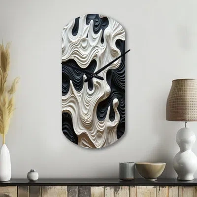 Design Art Black White Opt Art Rhythmic Pulses I - Op Art Irregular Shape Metal Wall Clock, Modern Asymmetrical In Black;white