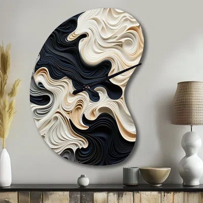 Design Art Black White Opt Art Rhythmic Pulses Ii - Op Art Irregular Shape Metal Wall Clock, Black Asymmetrical In Black;white