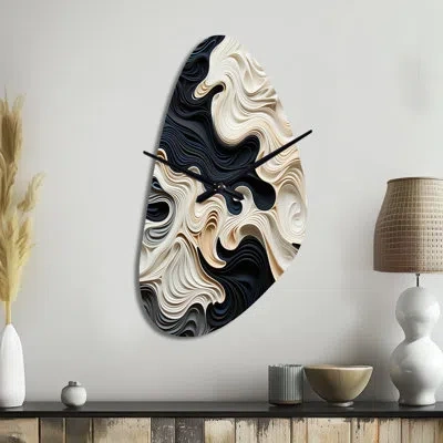 Design Art Black White Opt Art Rhythmic Pulses Ii - Op Art Unique Shape Metal Wall Clock, Black Asymmetrical Cl