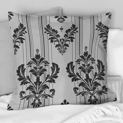 Design Art Black White Pinstripe Damask Pattern - Modern Throw Pillow In Black;white