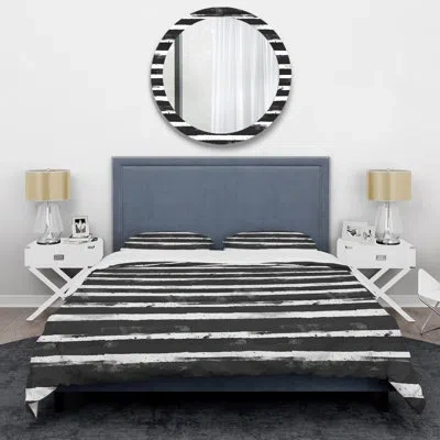 Design Art Black White Pinstripe Ii - Transitional Duvet Cover Set In Black;white
