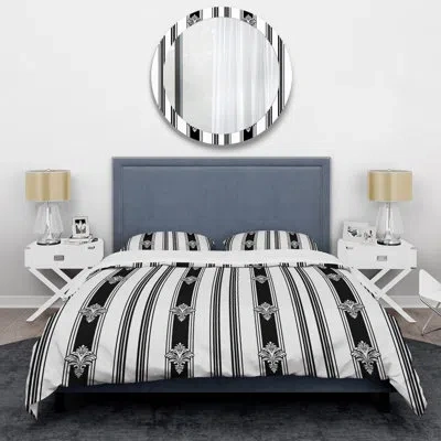 Design Art Black White Pinstripe Pattern I - Modern Duvet Cover Set In Black;white