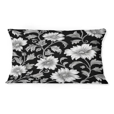 Design Art Black White Secret Floral Gardens Ii - Traditional Lumbar Pillow In Black;white
