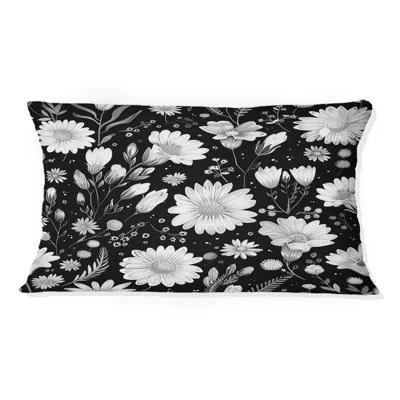 Design Art Black White Secret Floral Gardens Iii - Traditional Lumbar Pillow In Black;white