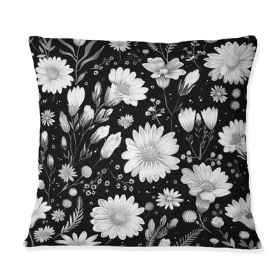 Design Art Black White Secret Floral Gardens Iii - Traditional Throw Pillow In Black;white