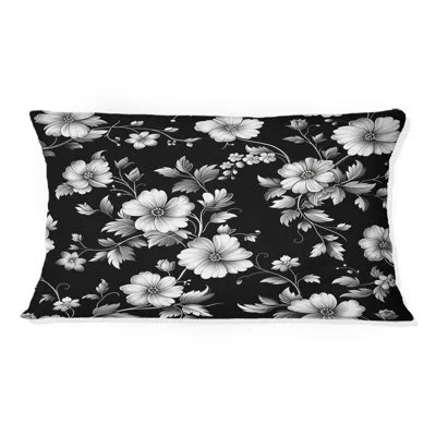 Design Art Black White Secret Floral Gardens Iv - Traditional Lumbar Pillow In Black;white