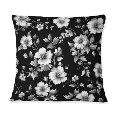 Design Art Black White Secret Floral Gardens Iv - Traditional Throw Pillow In Black;white